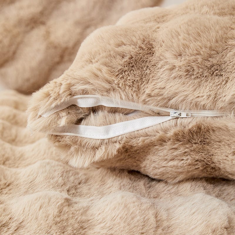 Beige Camel - 1 pezzo - Fodere di Cuscino Lusso in Pelliccia Sintetica Molletonnée
