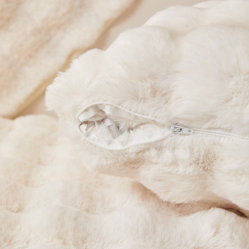 Bianco Crème - 1 pezzo - Fodere di Cuscino Lusso in Pelliccia Sintetica Molletonnée