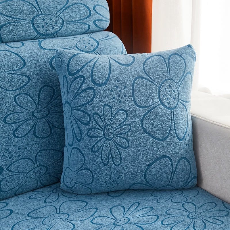 Blu - 2 pezzi - Fodere Pile Elasticizzate di Cuscino 45 CM X 45 CM - Motivo Flower