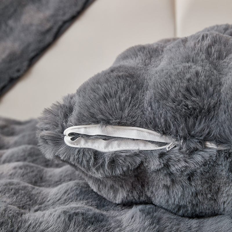 Grigio - 1 pezzo - Fodere di Cuscino Lusso in Pelliccia Sintetica Molletonnée