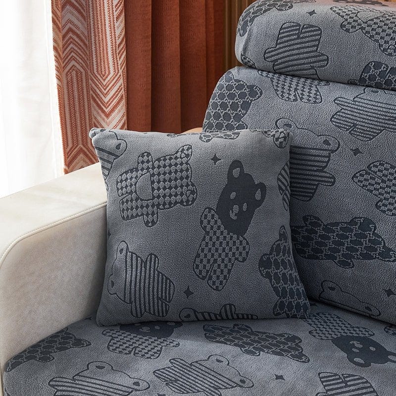Grigio - 2 pezzi - Fodere Pile Elasticizzate di Cuscino 45 CM X 45 CM - Motivo Bear