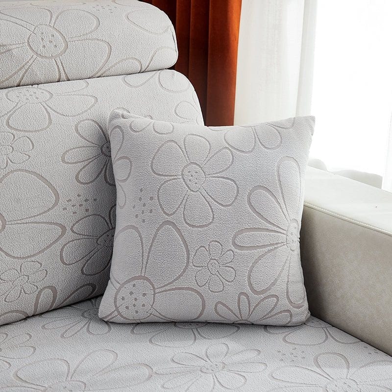 Grigio chiaro - 2 pezzi - Fodere Pile Elasticizzate di Cuscino 45 CM X 45 CM - Motivo Flower