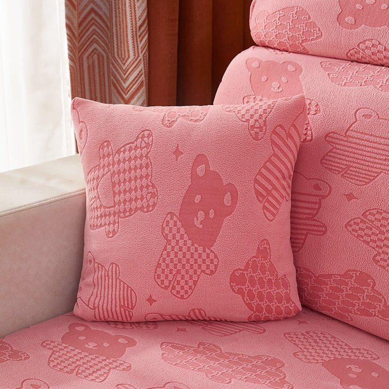 Rosa - 2 pezzi - Fodere Pile Elasticizzate di Cuscino 45 CM X 45 CM - Motivo Bear