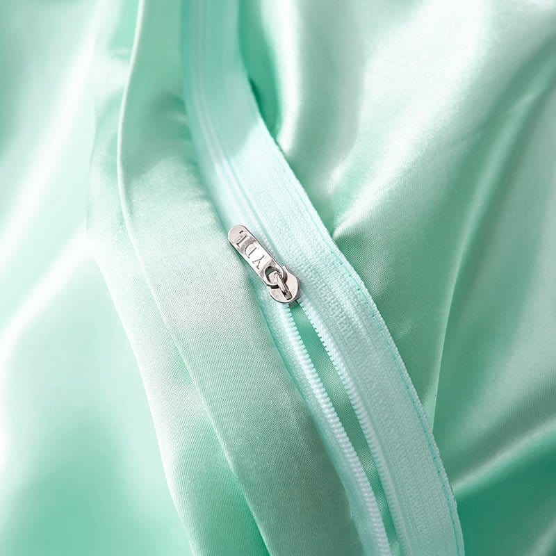 Verde opaline type satin - Drap Fodera / Copripiumino / 2 taies d'oreiller
