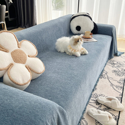 Telo Copridivano Intrecciato Spina di pesce Blu