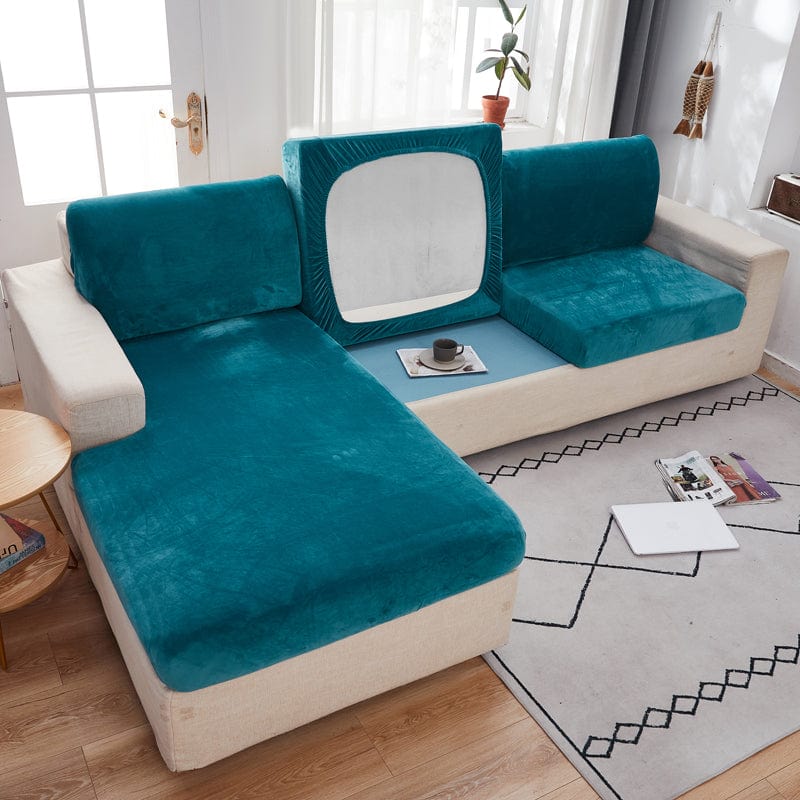 Blu turquoise - Fodera in Velluto per Cuscino di Divano
