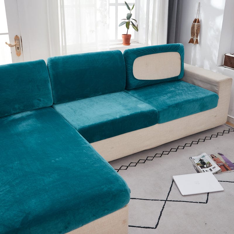 Blu turquoise - Fodera in Velluto per Cuscino di Divano