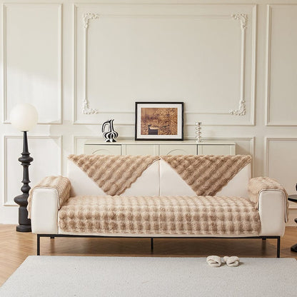 Beige Camel - Fodera per divano antiscivolo Lusso in Pelliccia Sintetica Molletonnée