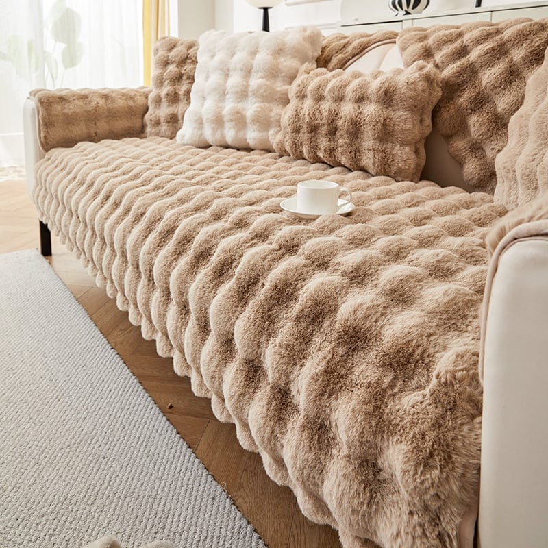 Beige Camel - Fodera per divano antiscivolo Lusso in Pelliccia Sintetica Molletonnée