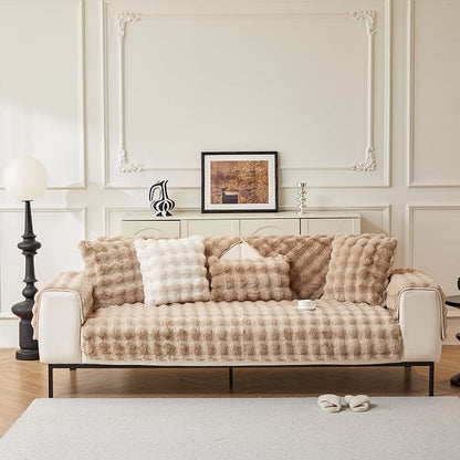 Beige Camel - Fodera per divano antiscivolo Lusso in Pelliccia Sintetica Molletonnée