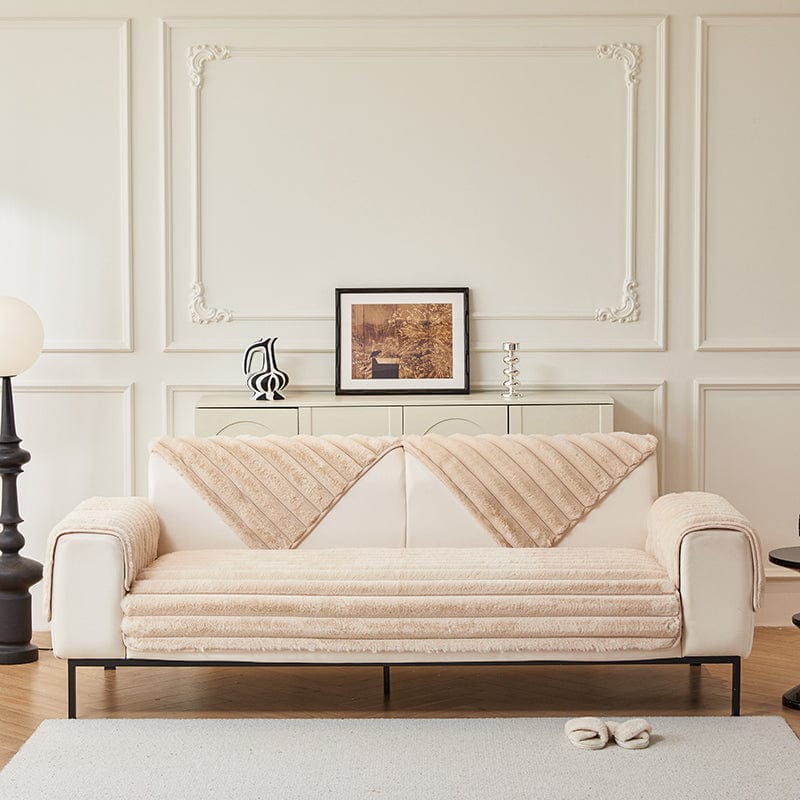 Beige - Fodera per divano antiscivolo Lusso in Pelliccia Sintetica