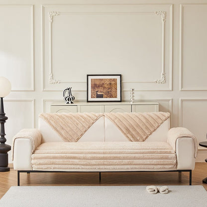Beige - Fodera per divano antiscivolo Lusso in Pelliccia Sintetica