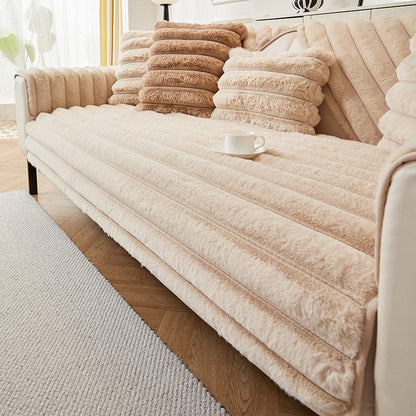 Beige - Fodera per divano antiscivolo Lusso in Pelliccia Sintetica