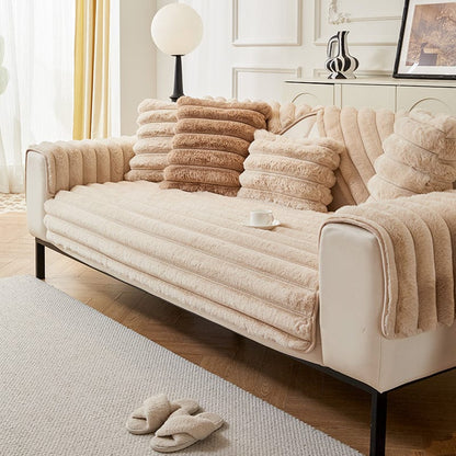 Beige - Fodera per divano antiscivolo Lusso in Pelliccia Sintetica