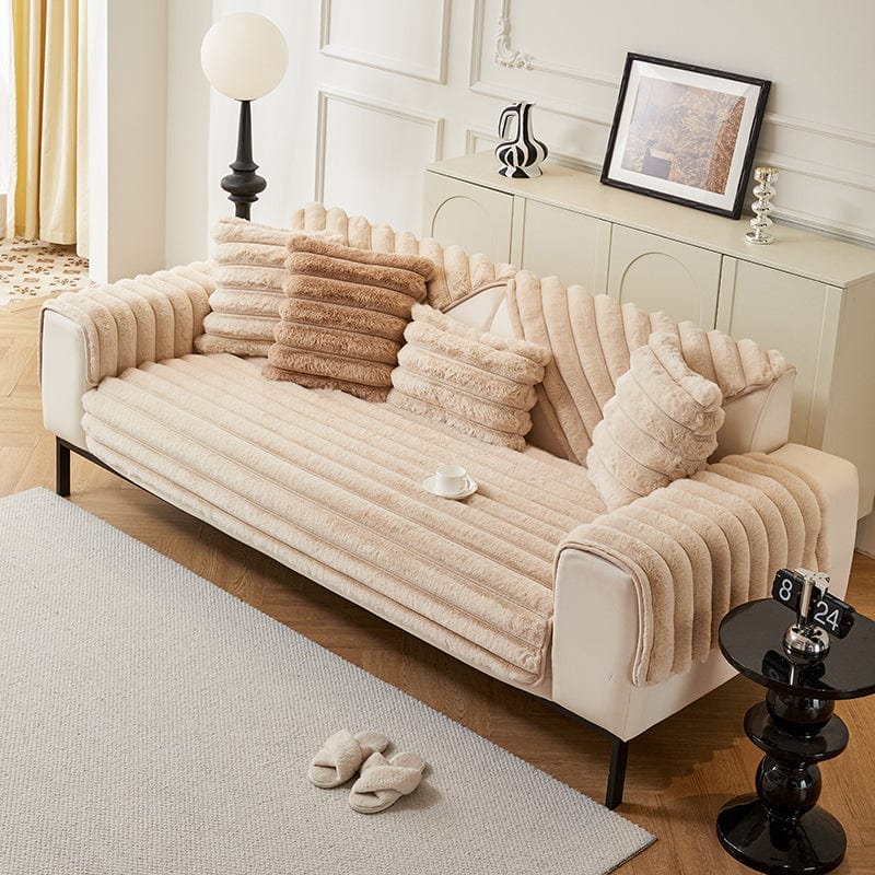Beige - Fodera per divano antiscivolo Lusso in Pelliccia Sintetica
