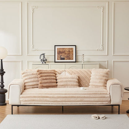 Beige - Fodera per divano antiscivolo Lusso in Pelliccia Sintetica