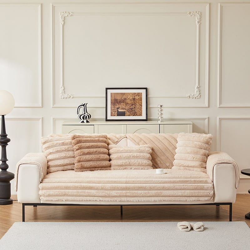Beige - Fodera per divano antiscivolo Lusso in Pelliccia Sintetica