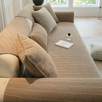 Beige Taupe - Fodera per divano antiscivolo in Tessuto Spina di pesce