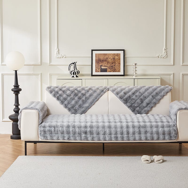 Grigio Perle - Fodera per divano antiscivolo Lusso in Pelliccia Sintetica Molletonnée