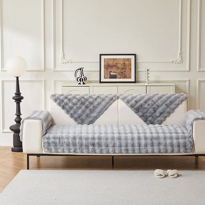 Grigio Perle - Fodera per divano antiscivolo Lusso in Pelliccia Sintetica Molletonnée