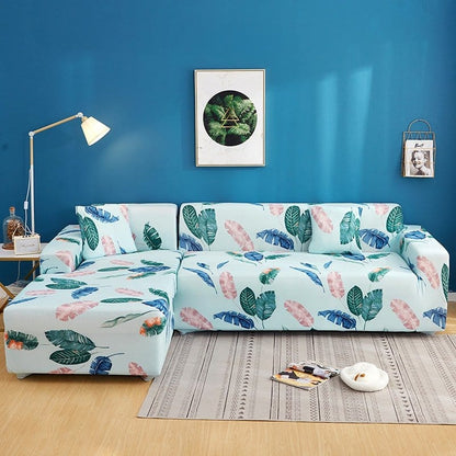 Blu Sky Leaves - Fodera per divano elasticizzata