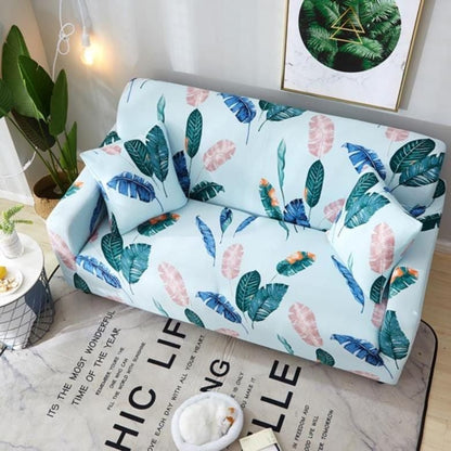 Blu Sky Leaves - Fodera per divano elasticizzata