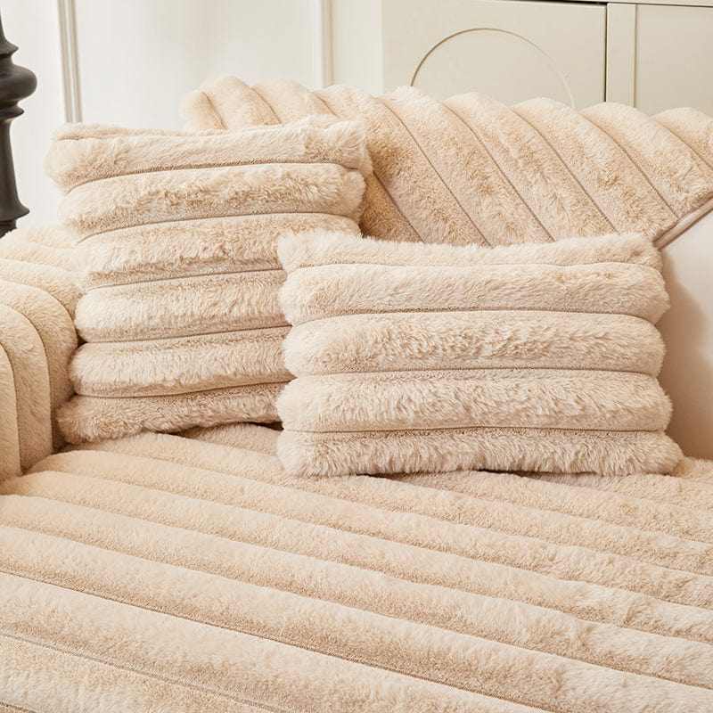 Beige - 1 pezzo - Fodere di Cuscino Lusso in Pelliccia Sintetica Spessa