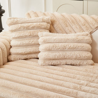Beige - 1 pezzo - Fodere di Cuscino Lusso in Pelliccia Sintetica Spessa