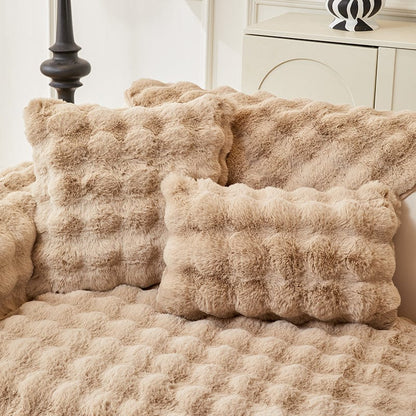 Beige Camel - 1 pezzo - Fodere di Cuscino Lusso in Pelliccia Sintetica Molletonnée