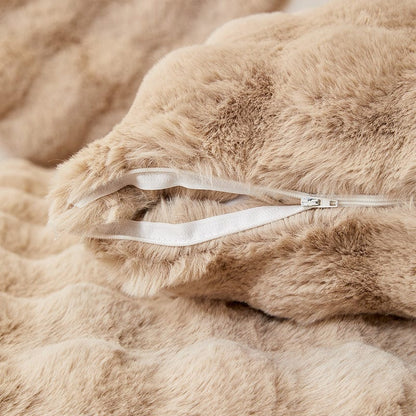 Beige Camel - 1 pezzo - Fodere di Cuscino Lusso in Pelliccia Sintetica Molletonnée
