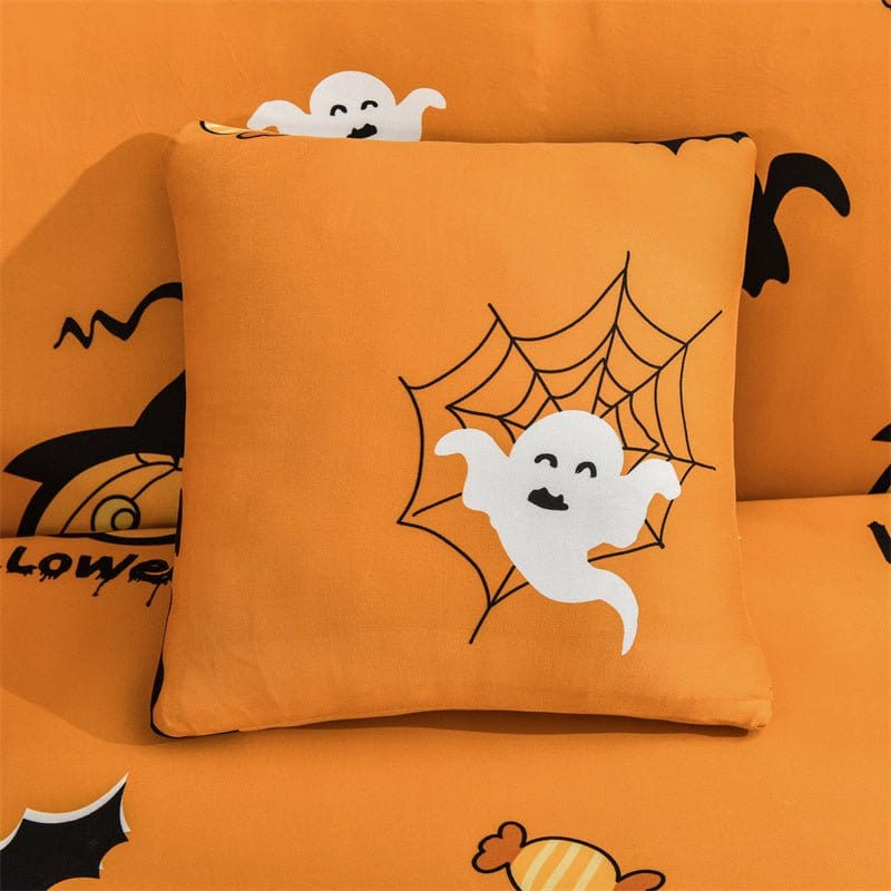 Arancione ghost Halloween - 2 pezzi - Fodere elasticizzate per cuscino 45X45cm