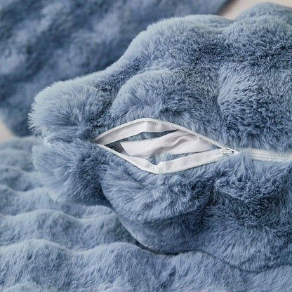 Blu - 1 pezzo - Fodere di Cuscino Lusso in Pelliccia Sintetica Molletonnée