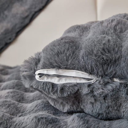 Grigio - 1 pezzo - Fodere di Cuscino Lusso in Pelliccia Sintetica Molletonnée