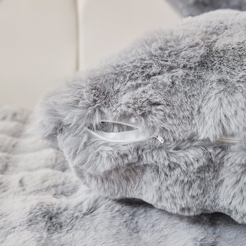 Grigio Perle - 1 pezzo - Fodere di Cuscino Lusso in Pelliccia Sintetica Molletonnée