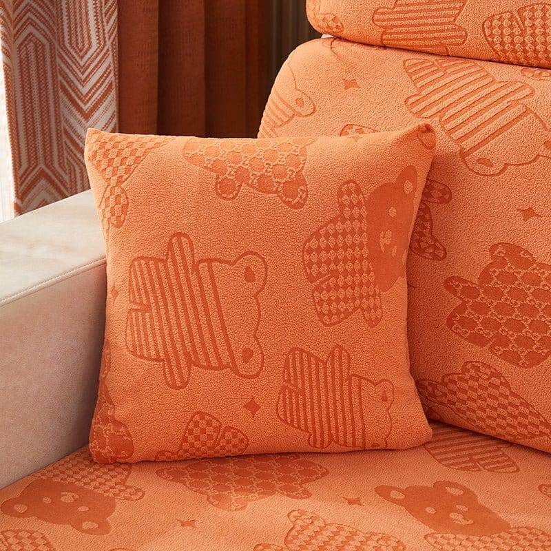 Arancione - 2 pezzi - Fodere Pile Elasticizzate di Cuscino 45 CM X 45 CM - Motivo Bear