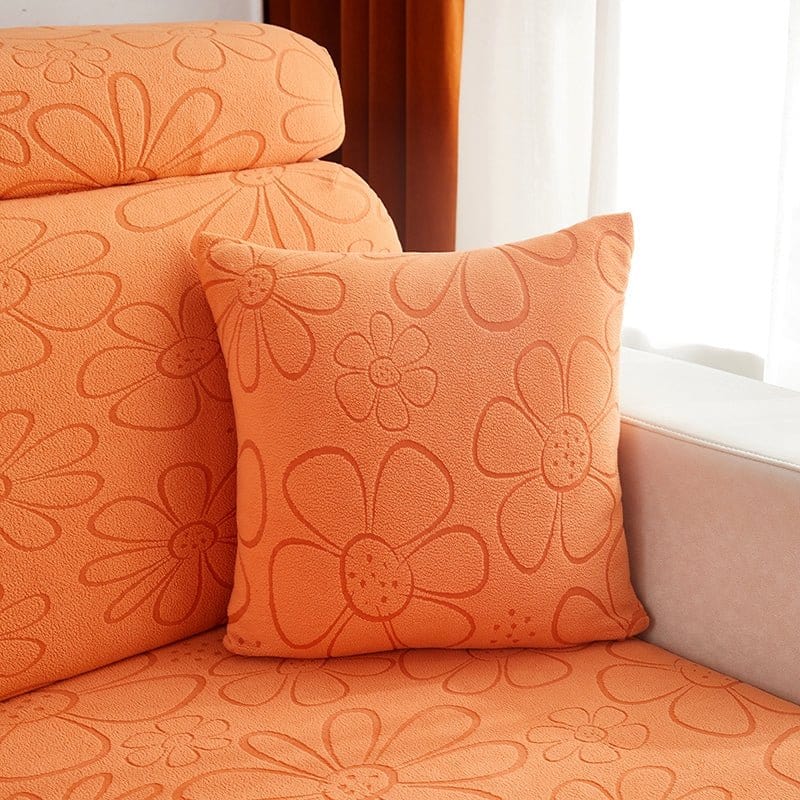 Arancione - 2 pezzi - Fodere Pile Elasticizzate di Cuscino 45 CM X 45 CM - Motivo Flower