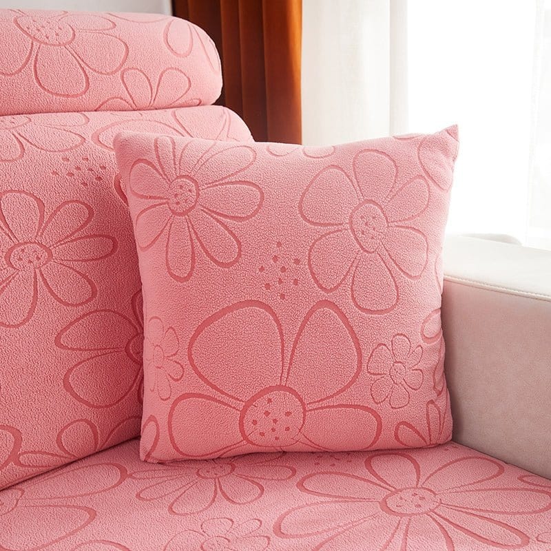Rosa - 2 pezzi - Fodere Pile Elasticizzate di Cuscino 45 CM X 45 CM - Motivo Flower