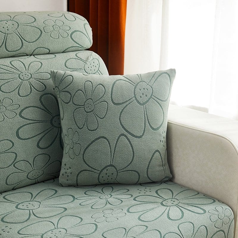 Verde - 2 pezzi - Fodere Pile Elasticizzate di Cuscino 45 CM X 45 CM - Motivo Flower
