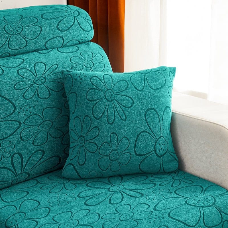 Verde jade - 2 pezzi - Fodere Pile Elasticizzate di Cuscino 45 CM X 45 CM - Motivo Flower
