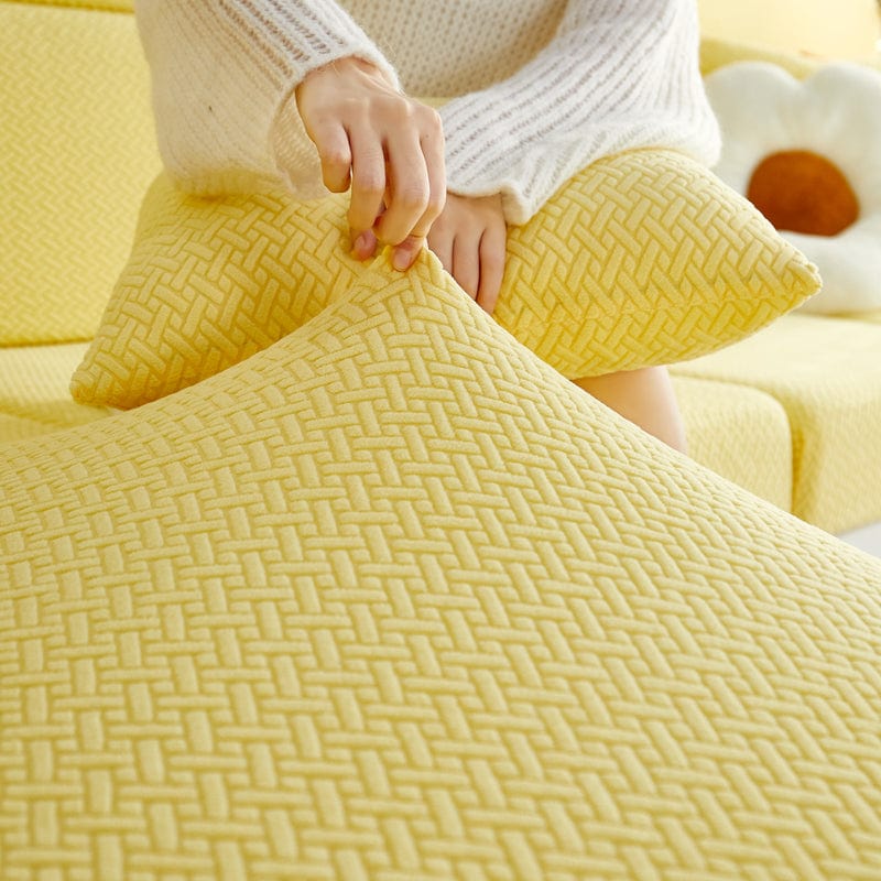 Giallo - Fodera in pile per cuscini di divano - Motivo Laine