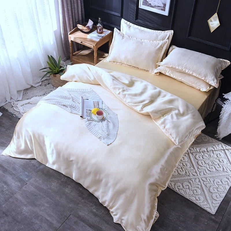 Beige chiaro type satin - Drap Fodera / Copripiumino / 2 taies d'oreiller