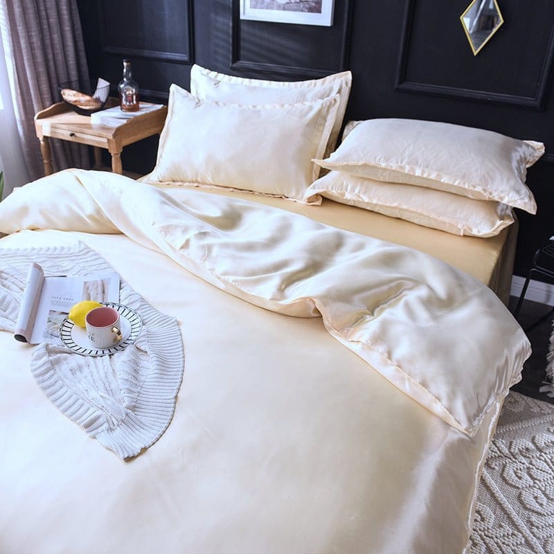 Beige chiaro type satin - Drap Fodera / Copripiumino / 2 taies d'oreiller