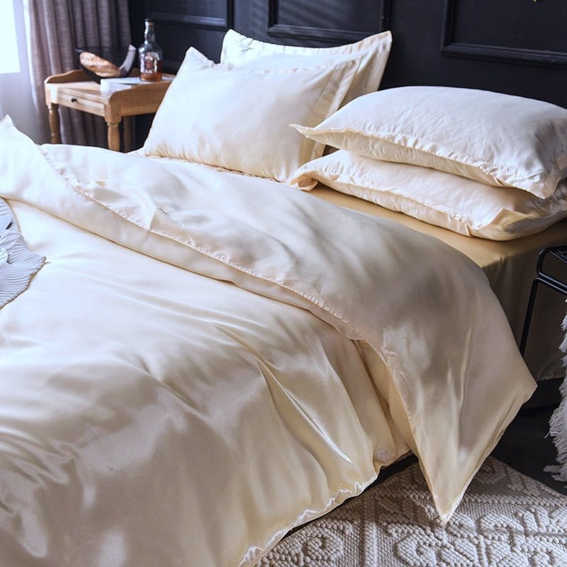 Beige chiaro type satin - Drap Fodera / Copripiumino / 2 taies d'oreiller