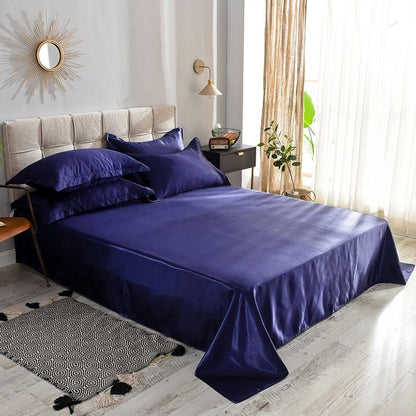 Blu scuro type satin - Drap Fodera / Copripiumino / 2 taies d'oreiller