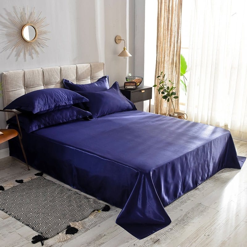 Blu scuro type satin - Drap Fodera / Copripiumino / 2 taies d'oreiller