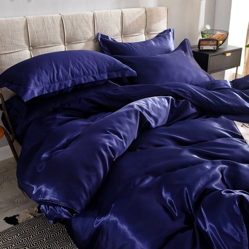 Blu scuro type satin - Drap Fodera / Copripiumino / 2 taies d'oreiller