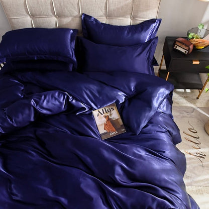 Blu scuro type satin - Drap Fodera / Copripiumino / 2 taies d'oreiller
