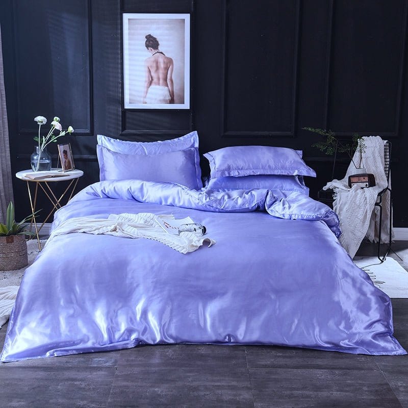 Blu lavande type satin - Drap Fodera / Copripiumino / 2 taies d'oreiller