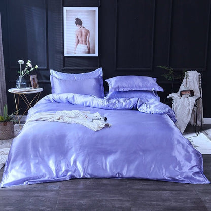 Blu lavande type satin - Drap Fodera / Copripiumino / 2 taies d'oreiller