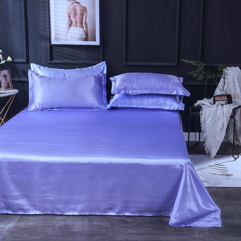 Blu lavande type satin - Drap Fodera / Copripiumino / 2 taies d'oreiller